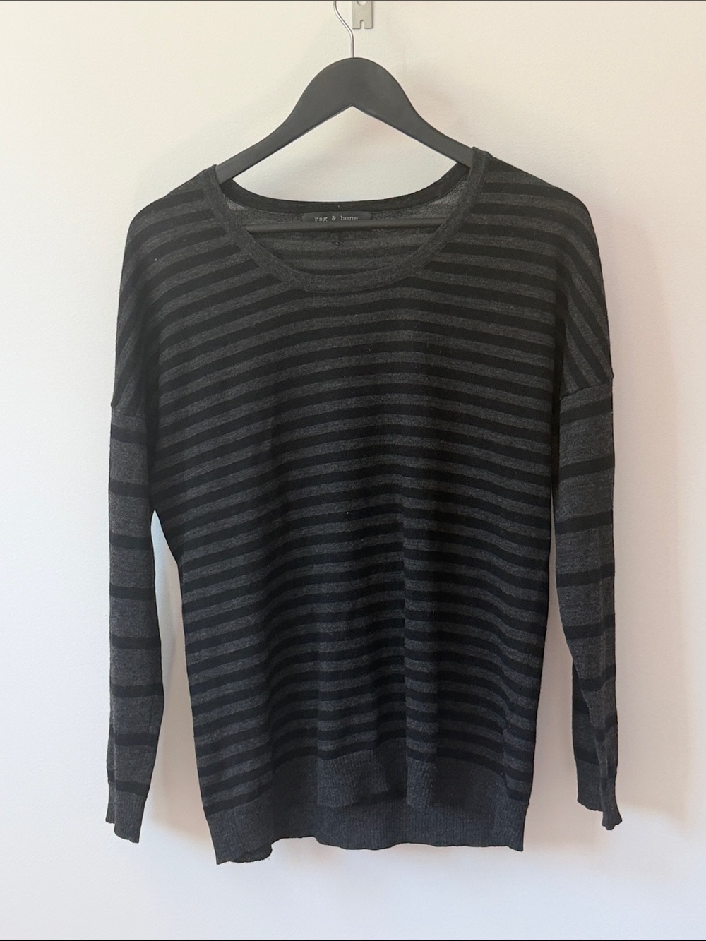 rag & bone women’s Black and Charcoal Striped Crewneck Sweater